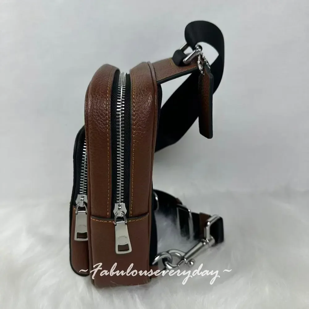 Coach Racer Sling Pack In Signature Leather/Silver/Vintage Brown CDC45 NWT